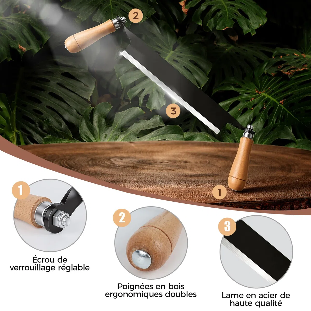 Coltello da taglio per legno da 250 mm, pelapatate con comodo manico in legno, acciaio al tungsteno, coltello per tegole, assemblaggio richiesto (250 mm, dritto)