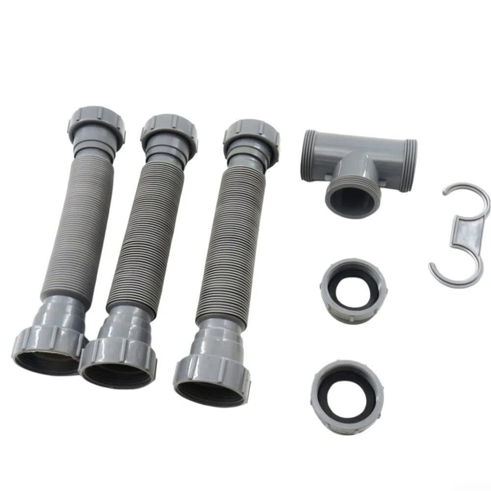 Besttoolifes Kit di scarico flessibile per doppio lavello, 1-1/2 e 1-1/4", adattatori e connettore a T, guarnizioni in silicone per prevenire le perdite