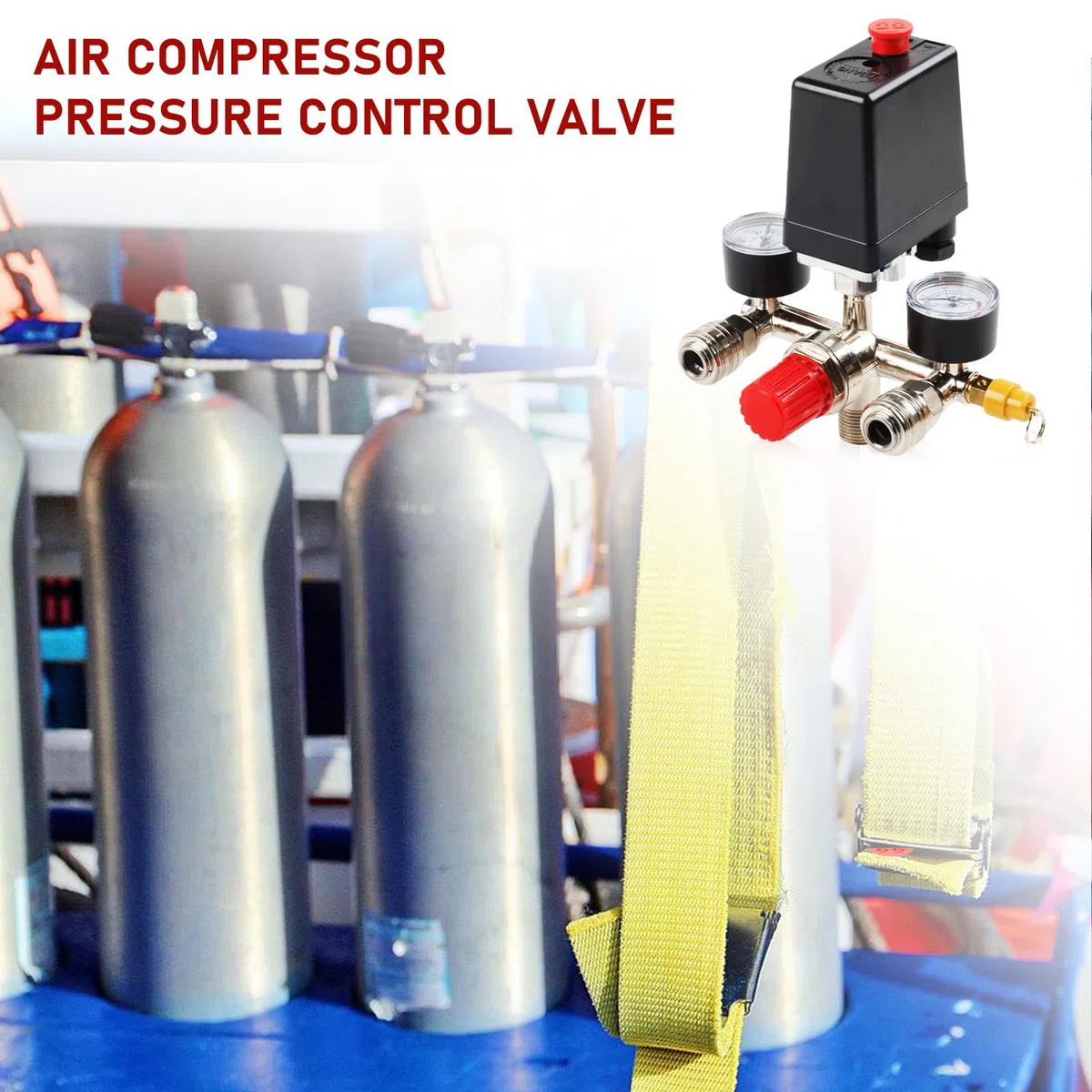 Regolatore di pressione Compressore 220V con pressostato, 2 manometri, valvola di sicurezza e 2 giunti, compressore d'aria riduttore di pressione con filettatura esterna da 1/2', pezzo di ricambio per