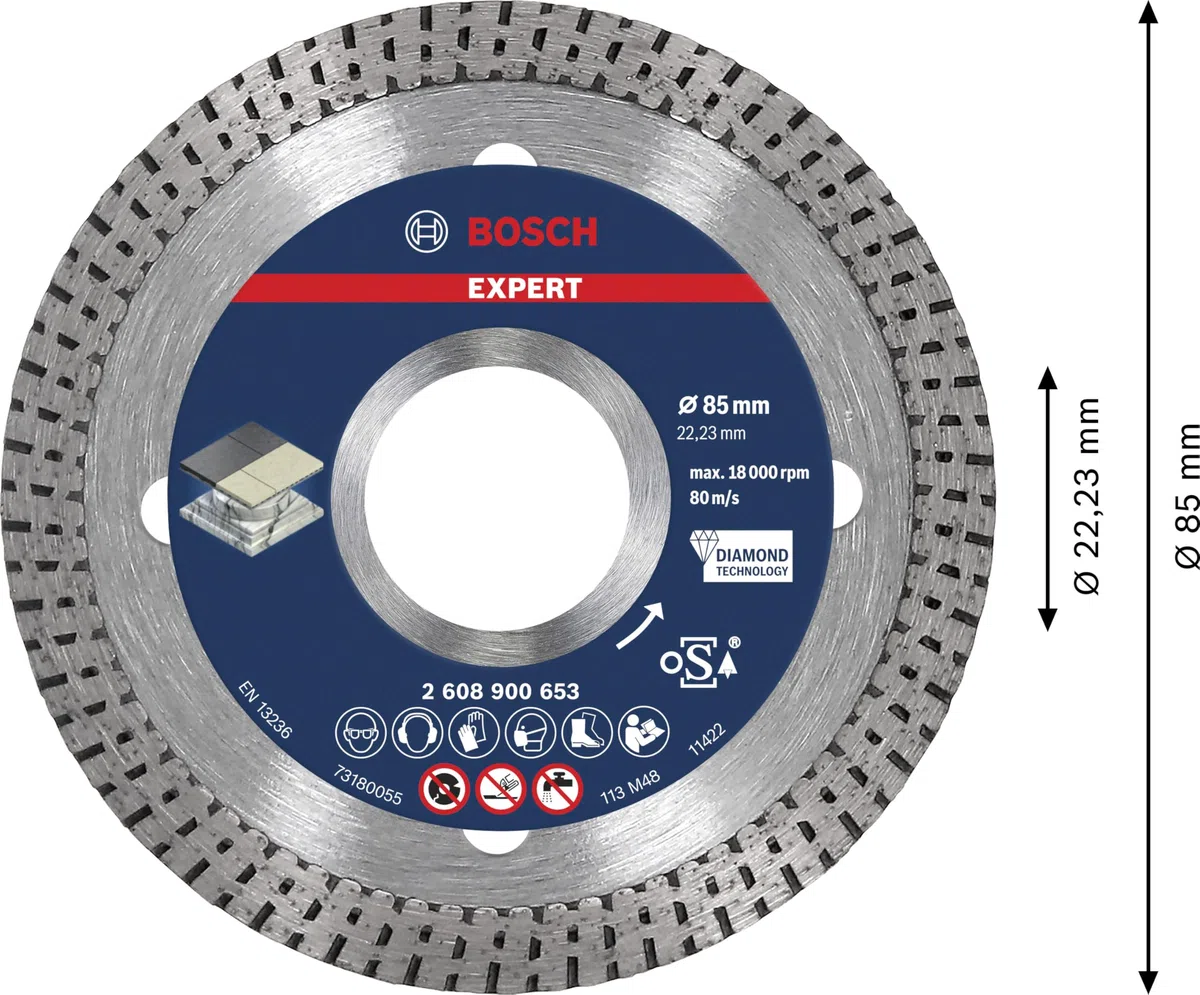 Bosch 1x Expert HardCeramic Diamanttrennscheiben (für Harte Fliesen, Harter Stein, Ø 85 mm, Professional Zubehör Kleiner Winkelschleifer)