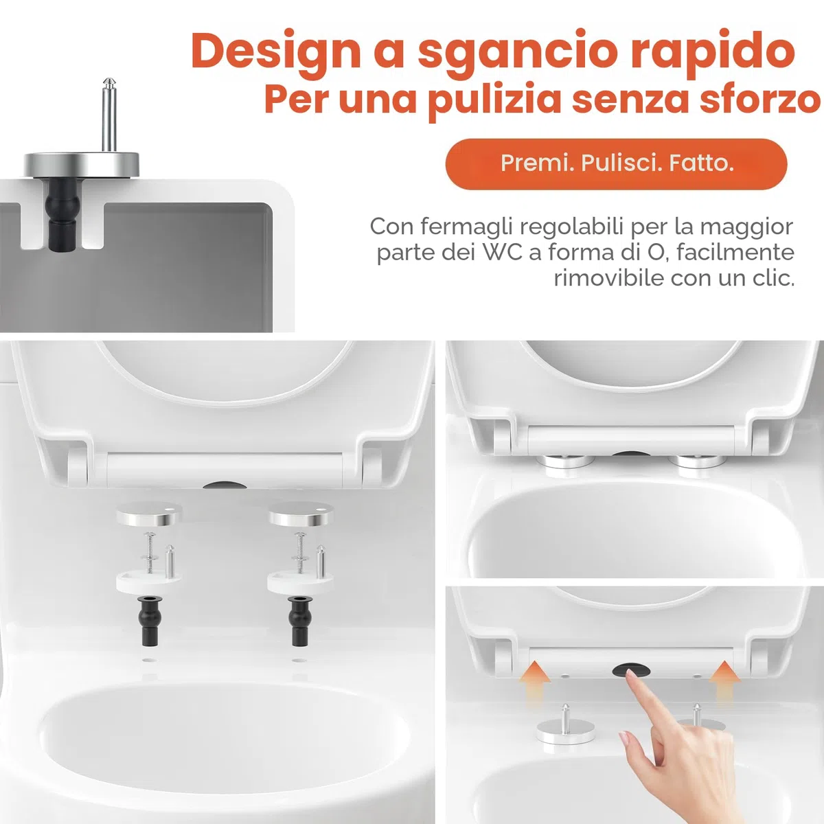 AIMAX Sedile WC, Tavoletta Universali O Forma Bianco, Copriwater Chiusura Ammortizzata, Rapido Montaggio, Facile da Pulire, Plastica Antibatterico, 45 x 37 x 2,51 CM