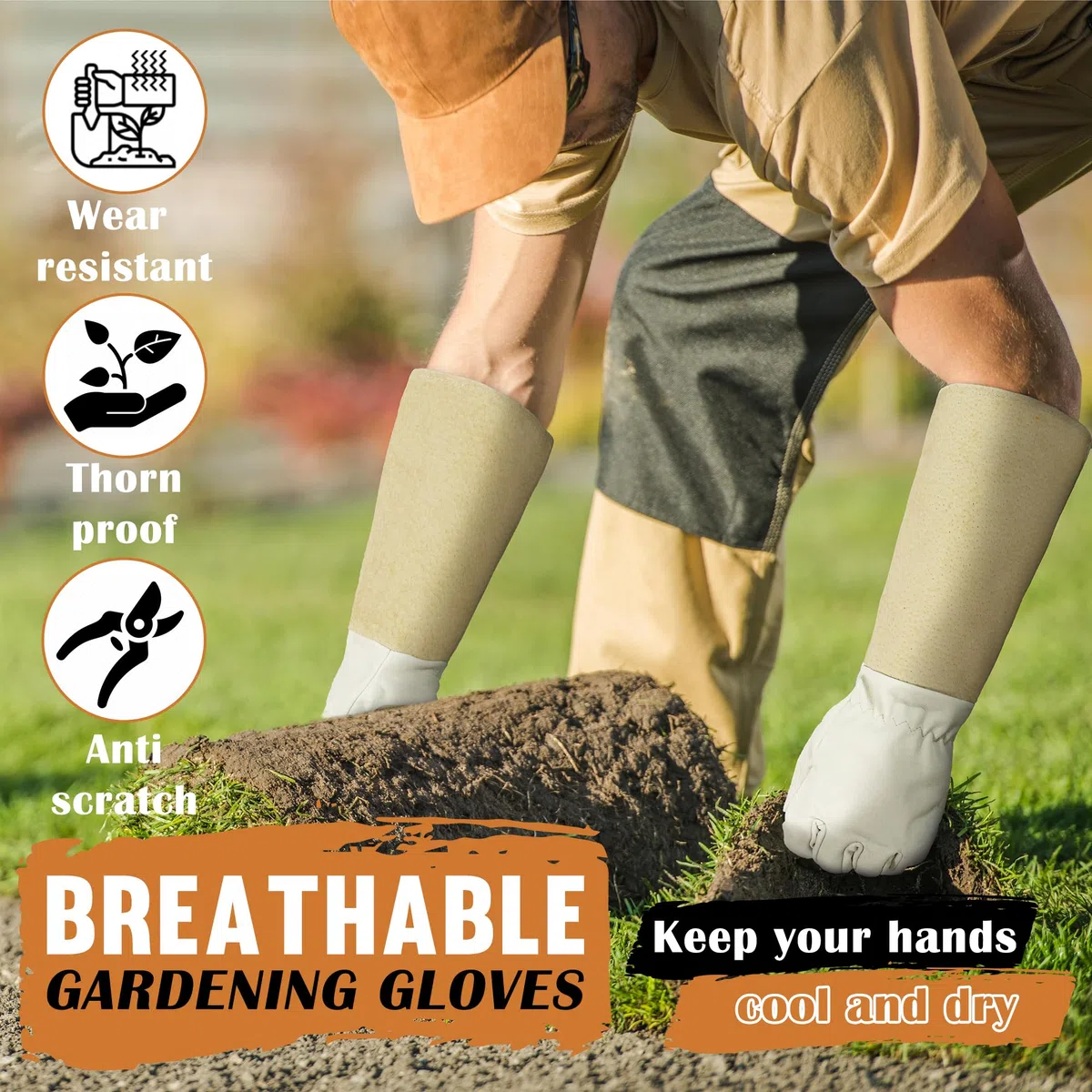 HANDLANDY lunghi guanti da giardinaggio per uomini e donne, Pigskin Leather rose potare guanti traspiranti e resistenti, con spina a prova di sfida