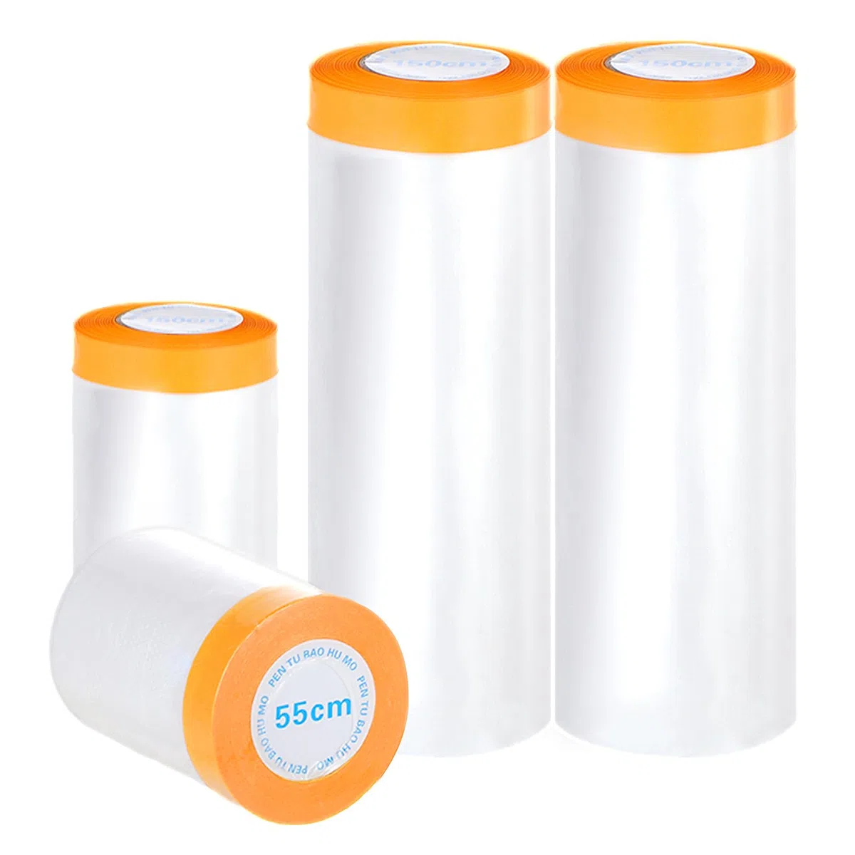 Bafumiu Set di 4 Teli Plastica per Imbiancare (80m totali) – Teli Copritutto per Imbianchino, Teli Plastica per Coprire (2 rotoli 55cm x 20m + 2 rotoli 150cm x 20m) – Teli per Imbiancare Autoadesivi.