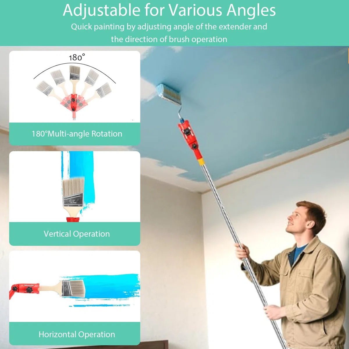 1,5 M Asta Telescopica Per Rullo Pittura,Per Pennello Per Soffitto,Estensore Del Pennello Regolabile Ad Angolo Per Progetti Casa Ristrutturazione Pareti Porte Armadi Ritocchi,Con Asta Di Agitazione