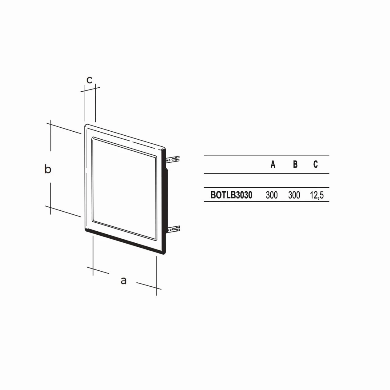 BOTLB3030 Botola di ispezione per cantongesso. Dimensioni 300x300 mm. Colore Bianco