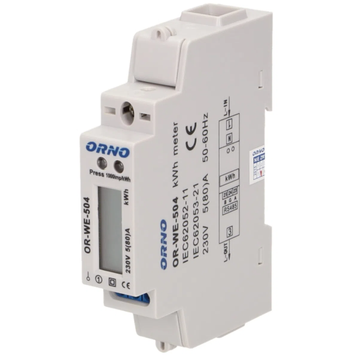 ORNO WE-504 Contatore Energia Elettrica Monofase 80A Porta RS-485 1 Modulo DIN TH-35mm