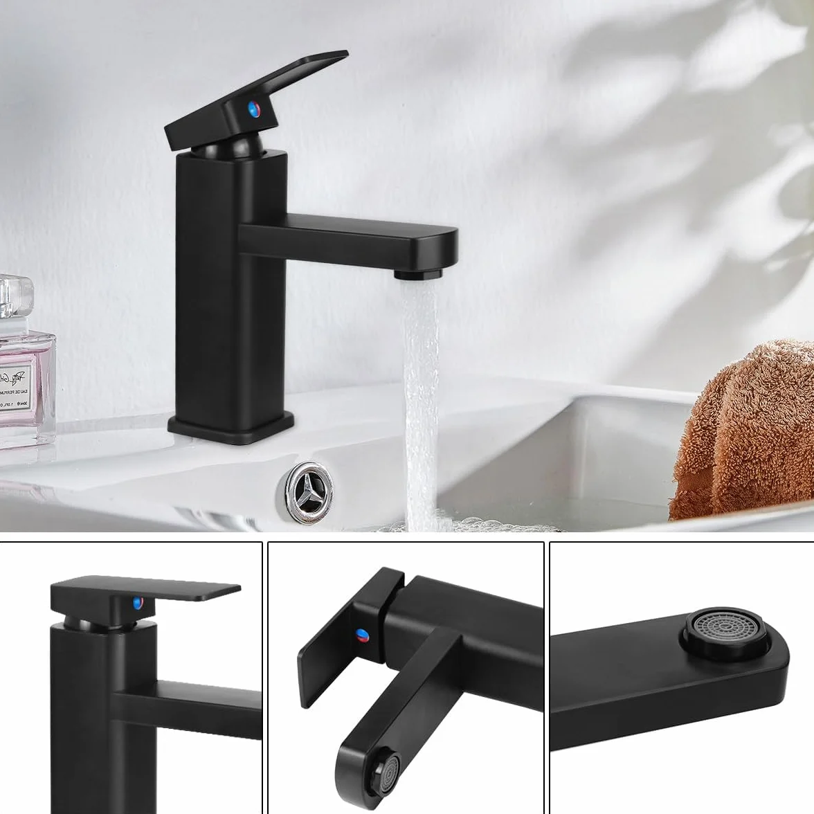 Rubinetto Bagno Lavabo Nero, Miscelatore Rubinetto Bidet Nero con Acqua Calda e Fredda Disponibile, Miscelatore Bagno Lavabo con due Flessibili, per Wc(C)