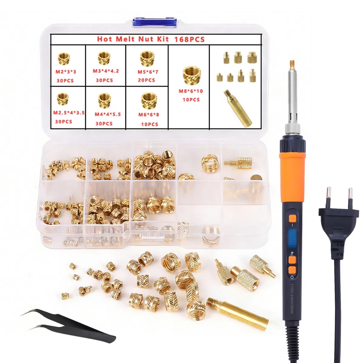 168 Punte da Saldare per Inserti Filettati, Set di Punte da Saldare, Saldatore da 90W con 6 Punte per Inserti Filettati per Stampa 3D (M2/M2,5/M3/M4/M5/M6/M8)