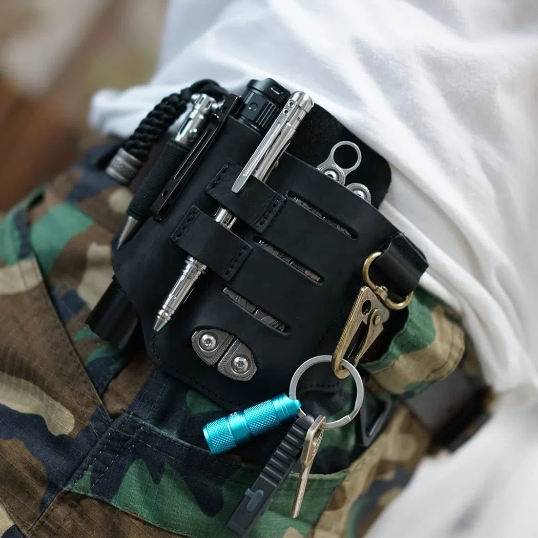 VIPERADE PJ16 Fondina EDC Organizer Hademade Custodia in pelle 3 Tasche Borsa per attrezzi Tasca per fondina per cintura con portachiavi per il trasporto quotidiano all'aperto
