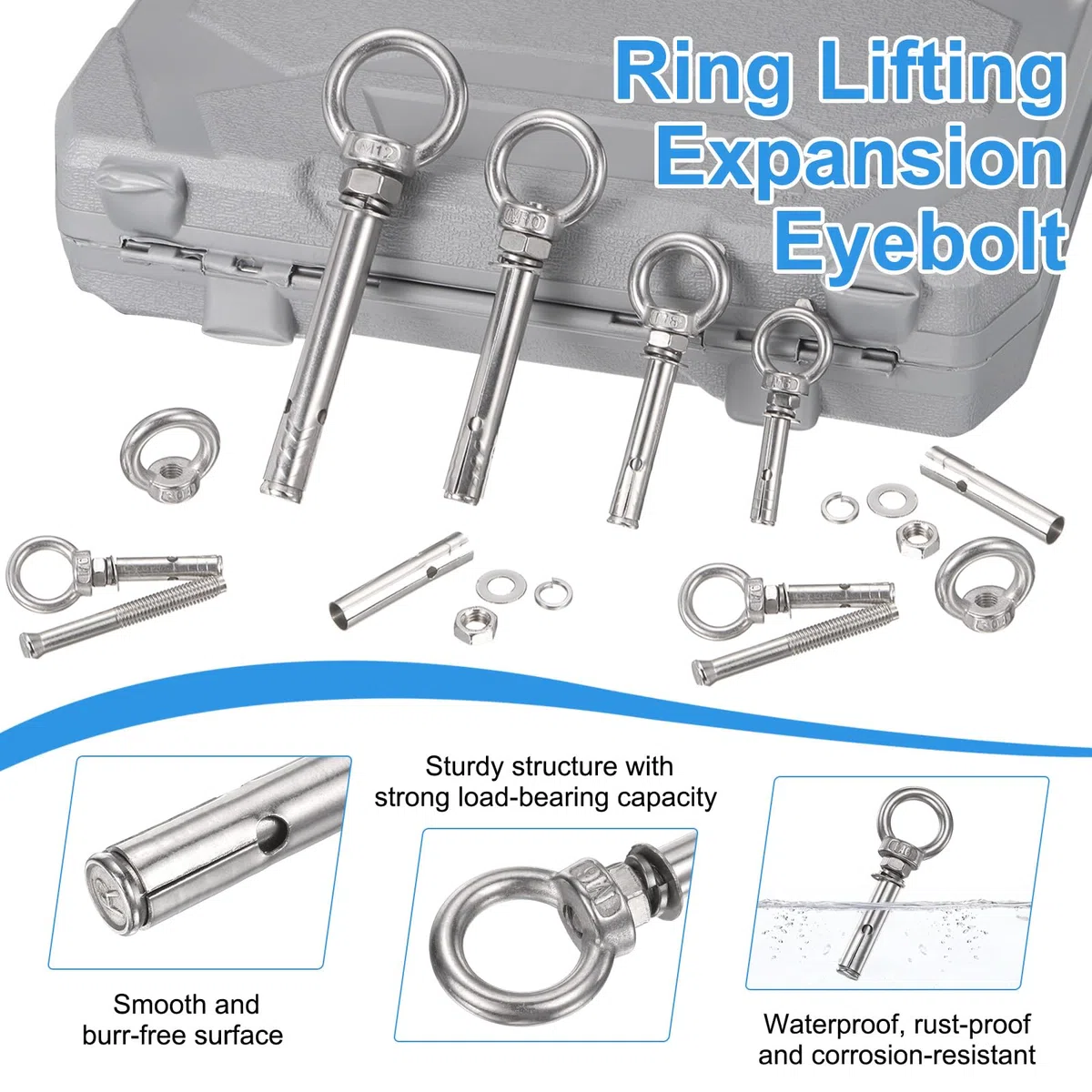 PATIKIL M8x40mm Bullone Ad Espansione Con Anello, 4 Pezzi Bullone Di Sollevamento In Acciaio Inox Con Anello Interno Per Pareti In Cemento E Muratura