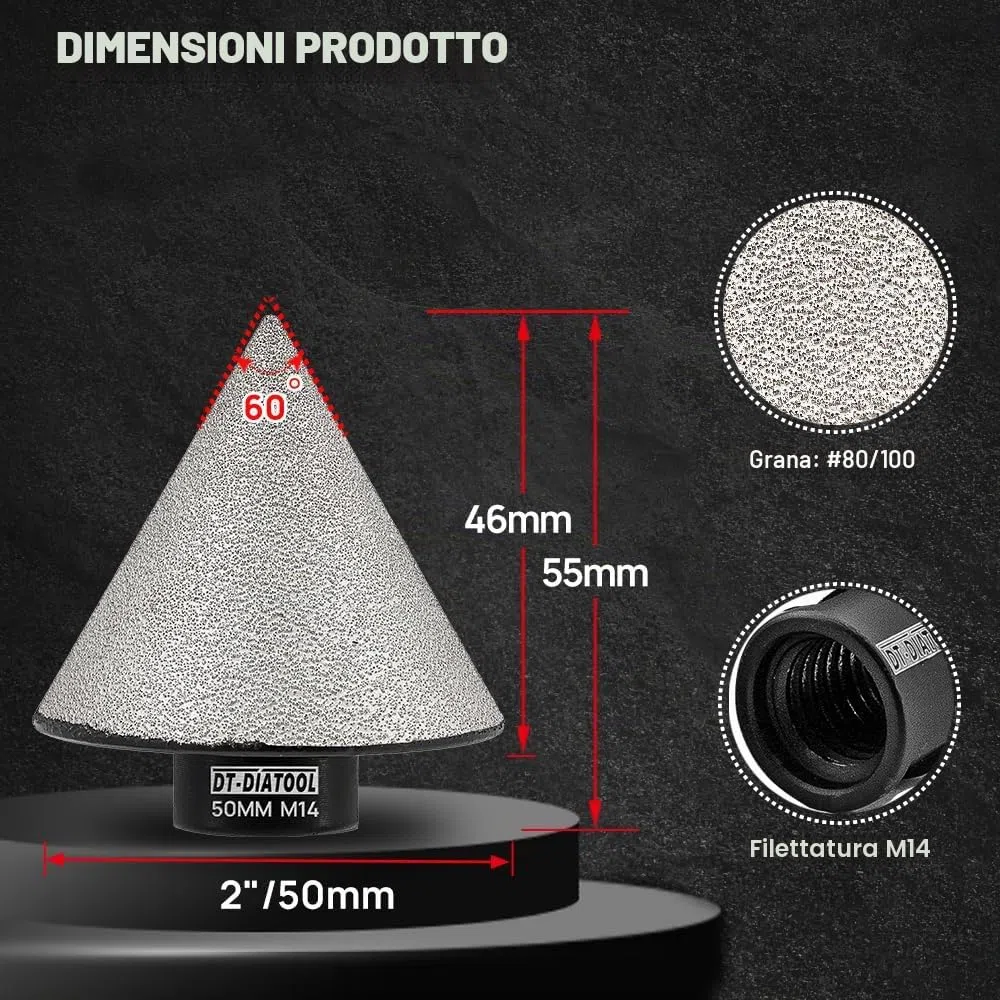 DT-DIATOOL Fresa Diamantata 50mm Punte per Smusso per Allargare Fori in Piastrelle Porcellana Marmo Ceramica Granito