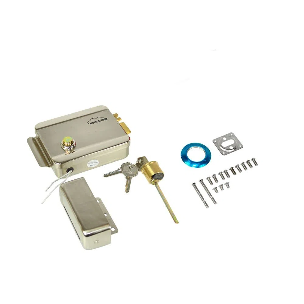 Serratura Elettrica da Applicare 12V Mano Sinistra Cilindro con 3 chiavi mancino, 12 V, Chiusura Normale Fail-Secure, Acciaio Inox, Pulsante di sblocco Acciaio Inox, Pulsante di sblocco YL-500