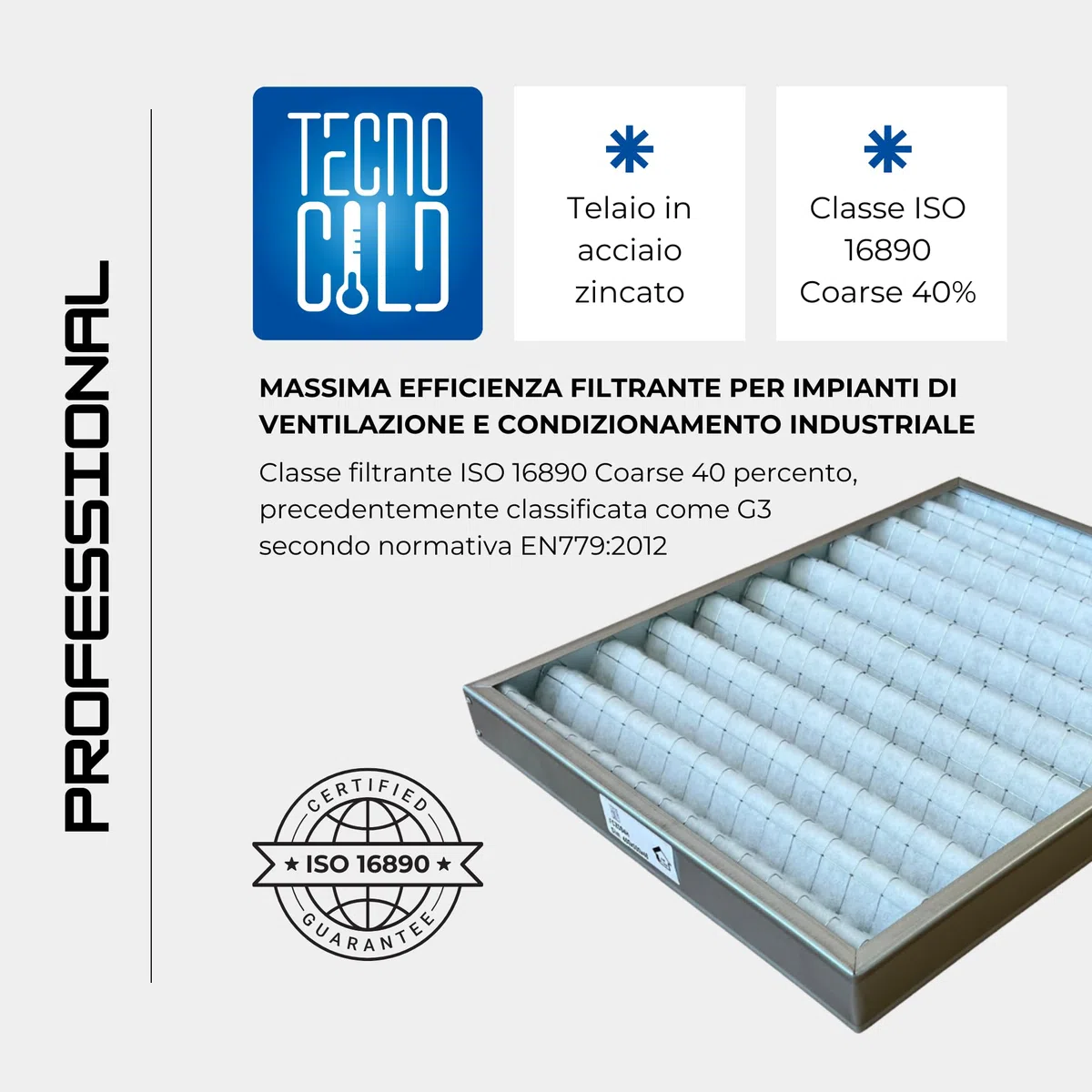 Tecno Cold | Filtro a Cella Ondulata G3 Sintetica con Doppia Rete di Acciaio Cella Filtrante con Spessore da 48mm