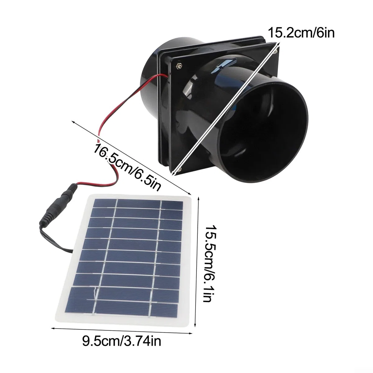 Kit ventola di scarico solare da 10 W 12 V con condotto rotondo e pannello solare per la ventilazione di camper, soffitti, serre o barche, costruzione in ABS di lunga durata (nero)