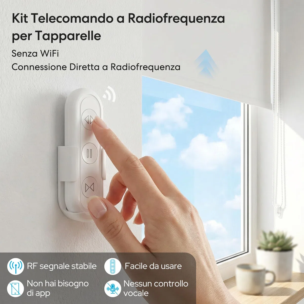 LoraTap Interruttore per Tapparelle a Radiofrequenza (RF), Modulo Wireless con Telecomando, Funziona con Interruttore Tradizionale, Relè 300W per Persiane e Tende Elettriche, Senza Wi-Fi