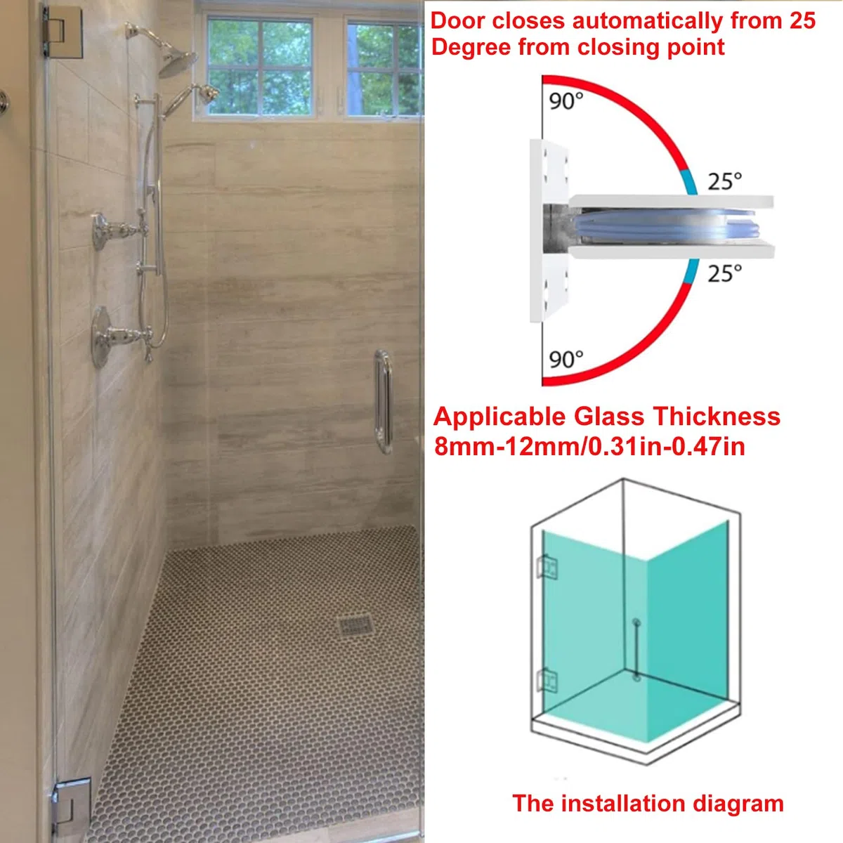 KAFENDA Cerniere per porta doccia a 90 gradi, cerniere in acciaio inox resistenti alla ruggine e alla corrosione per vetro da 8 a 12 mm