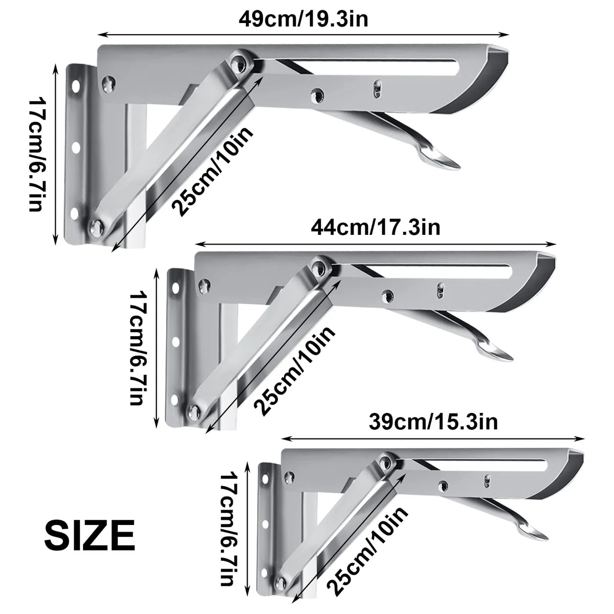 2 Pezzi Staffe Pieghevole da 50 cm, Staffa Ribaltabile in Acciaio Inox, Supporto Tavolo Pieghevole per Mensola a Muro, Carico Massimo 100 kg, Staffa Pieghevole Salvaspazio per Casa e Garage