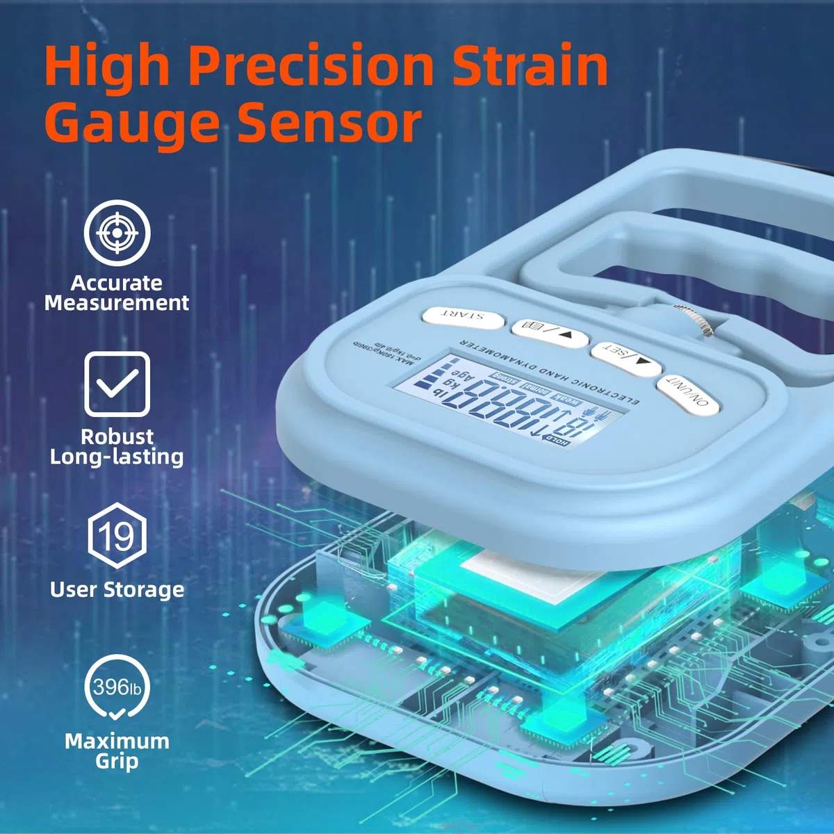 180 kg tester di forza di presa, dinamometro elettronico ricaricabile, tester digitale della forza della presa con display LCD, dinamometro con impugnatura regolabile per esercizi di forza