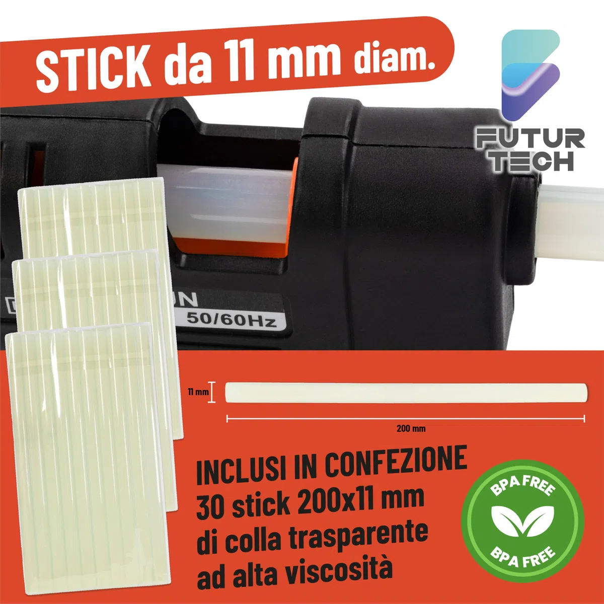 Pistola Colla a Caldo 100W - Precisione, Affidabilità e Praticità per i Progetti di Fai da Te con 30 stick da 20 cm di colla inclusi