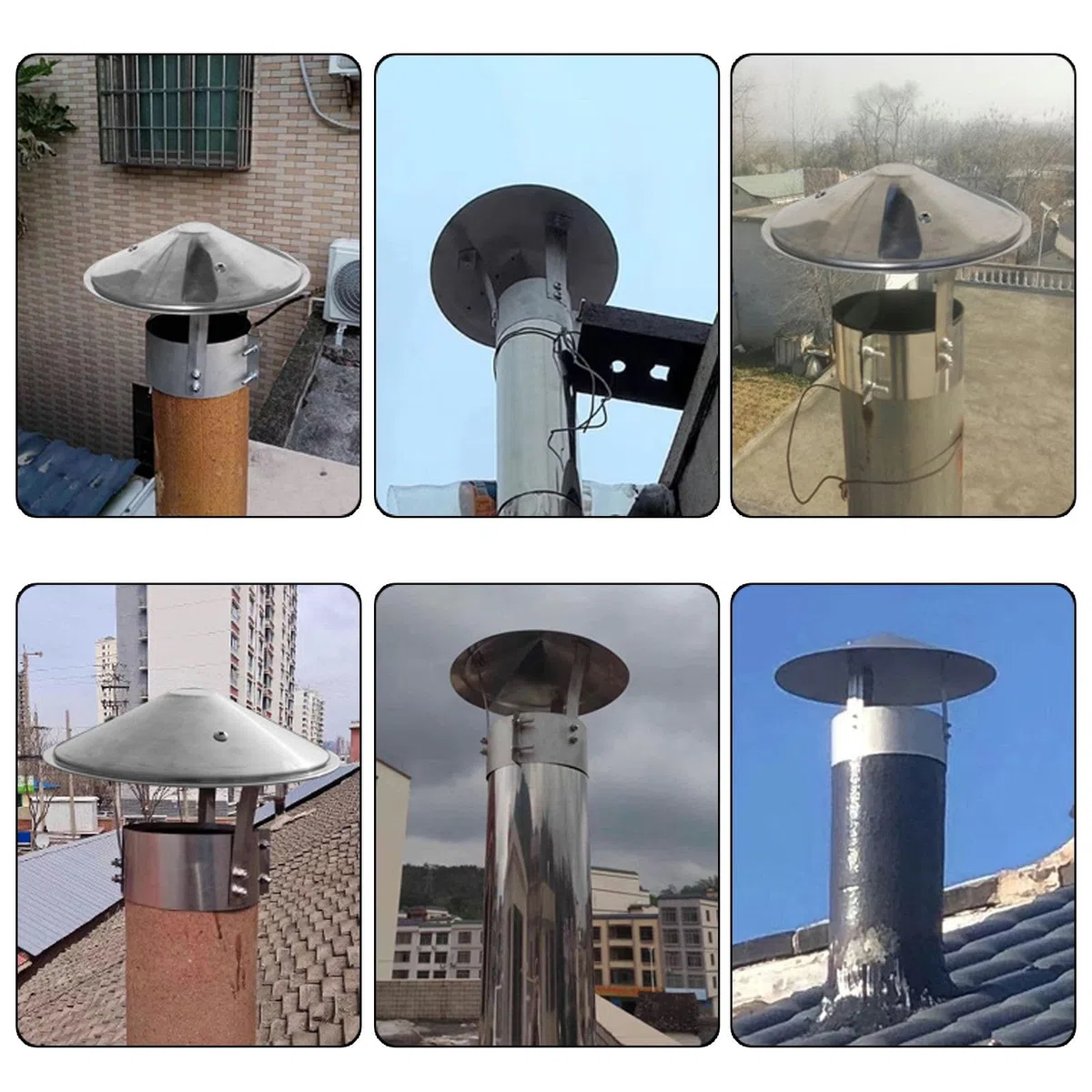 Comignolo Cinese Antivento Terminale Canna Fumaria Acciaio Inox Cappello Uscita Fumi Antipioggia Base Tonda Per Stufa O Camino, Camino Terminale Canna Fumaria 200mm(304 material,80 mm(3 in))