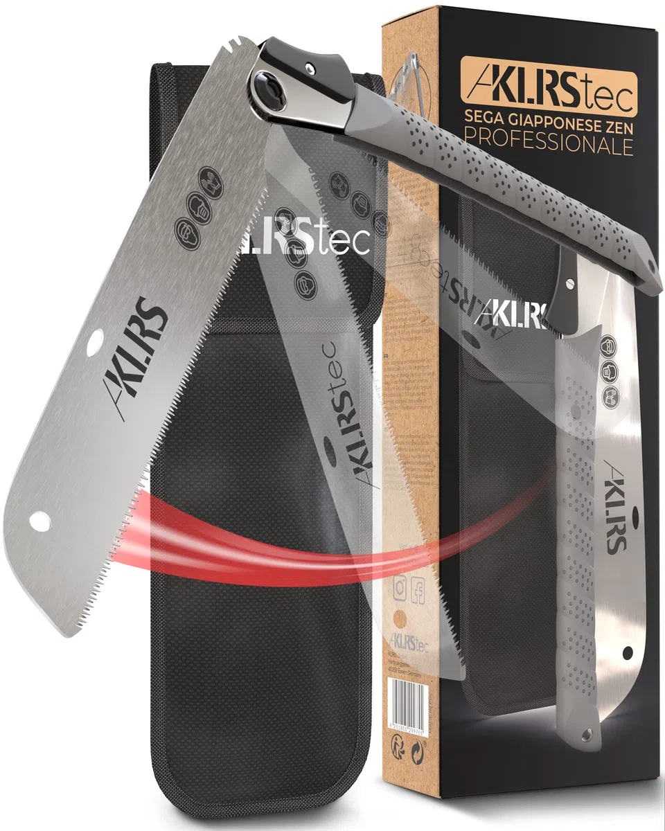 KLRStec Sega giapponese Zen professionale - Seghetto professionale per legno da 240 mm [inclusa borsa con clip] Sega pieghevole per esterni con acciaio al carbonio temprato [SK5]
