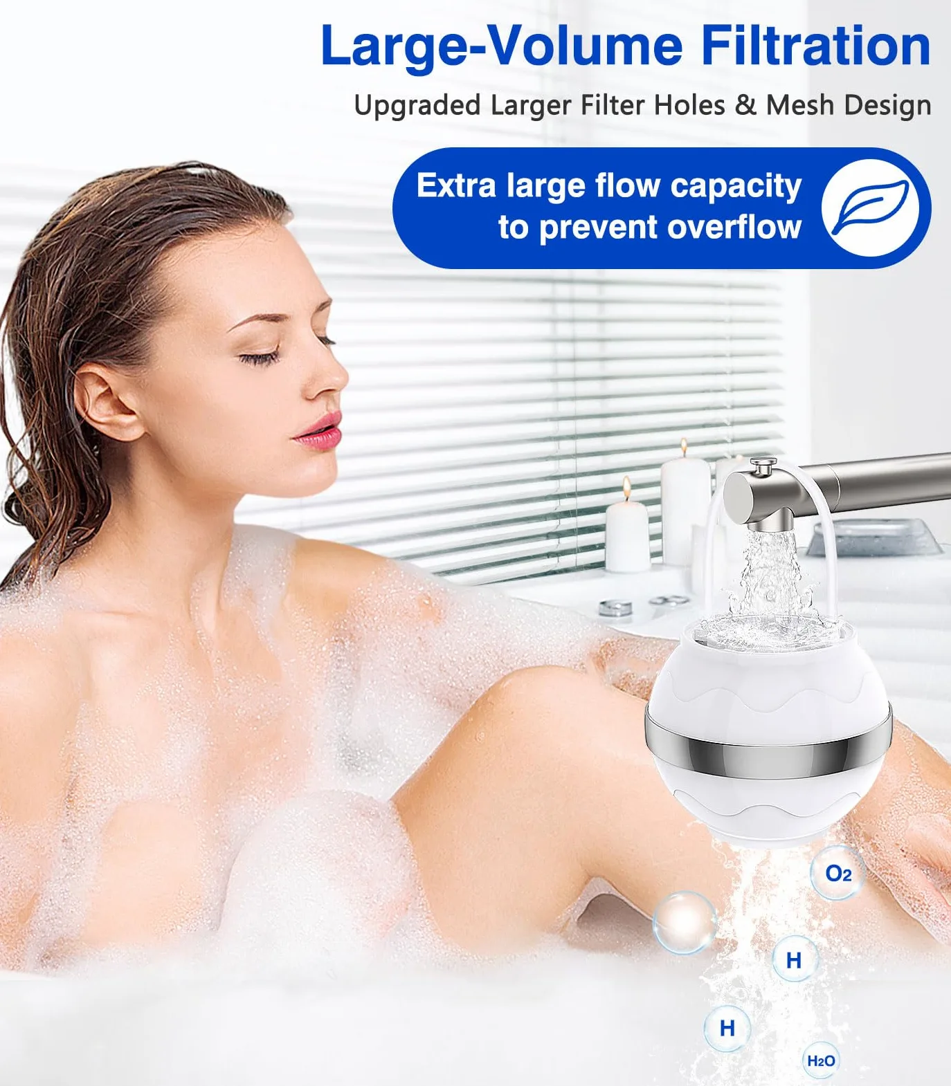 MoKo Filtro Acqua per Bambini e Adulti, Filtro per Vasca da Bagno, Addolcitore D'acqua per una Pelle più liscia, Capelli e Unghie, Filtro da Bagno con Palla da Doccia e Spazzola per Shampoo, Bianco