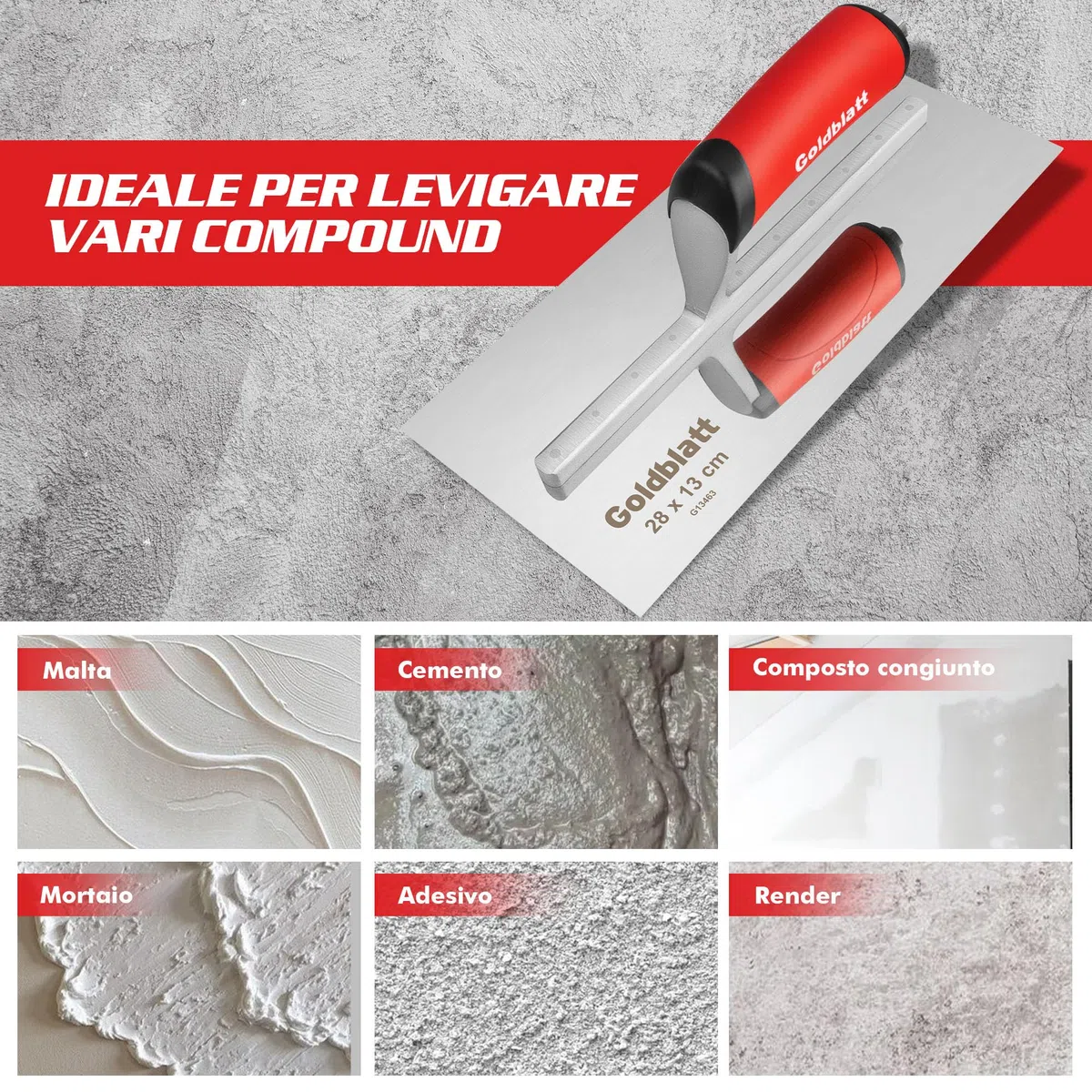 GOLDBLATT Frattazzo per Rasatura, Frattone Liscio In Acciaio Inossidabile, Cazzuola per Cartongesso 28x13 CM, Attrezzi da Muratore