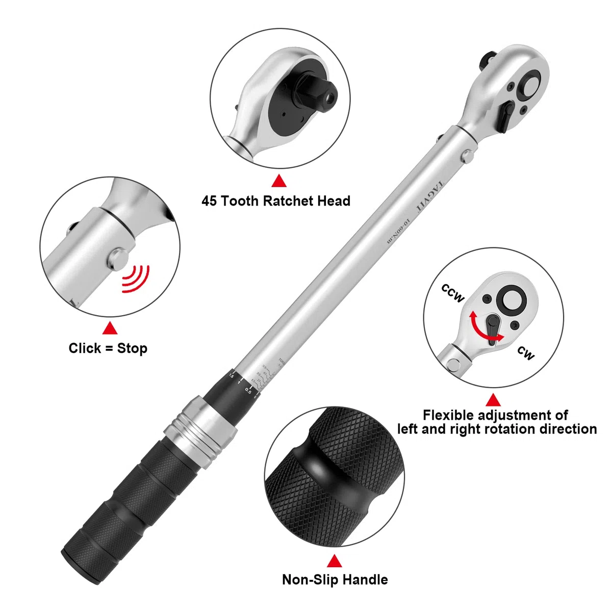 Chiave Dinamometrica 3/8", Alta Precisione ± 3%, 10-60 NM Chiave Dinamometrica con Una Scatola Portatile per Manutenzione Moto, Bicicletta, Auto
