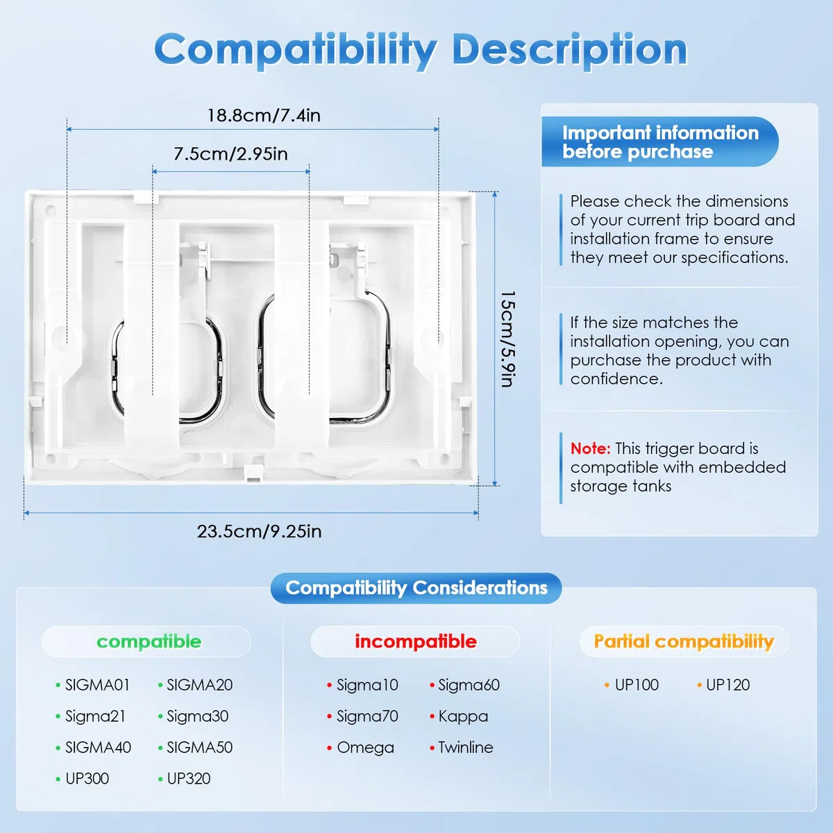 Piastra di comando per WC, compatibile con Geberit Sigma, UP300 & UP320, piastra di comando per risciacquo a 2 quantità, dotata di set di leva e telaio di montaggio (bianco)