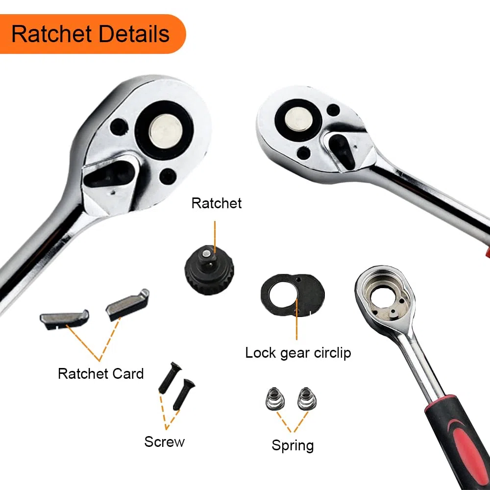 12 Pezzi Set di Chiavi a Bussola a Cricchetto Reversibile da 3/8" Set di Chiavi a Cricchetto CR-V Inserti per Punte Esagonali da 8-19 mm e Prolunga Adattatore da 3/8" (6 Pollici)