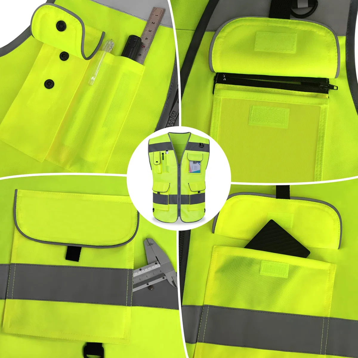 Hi Vis Vests for Men Women 9 Pockets High Visibility Safety Vest.