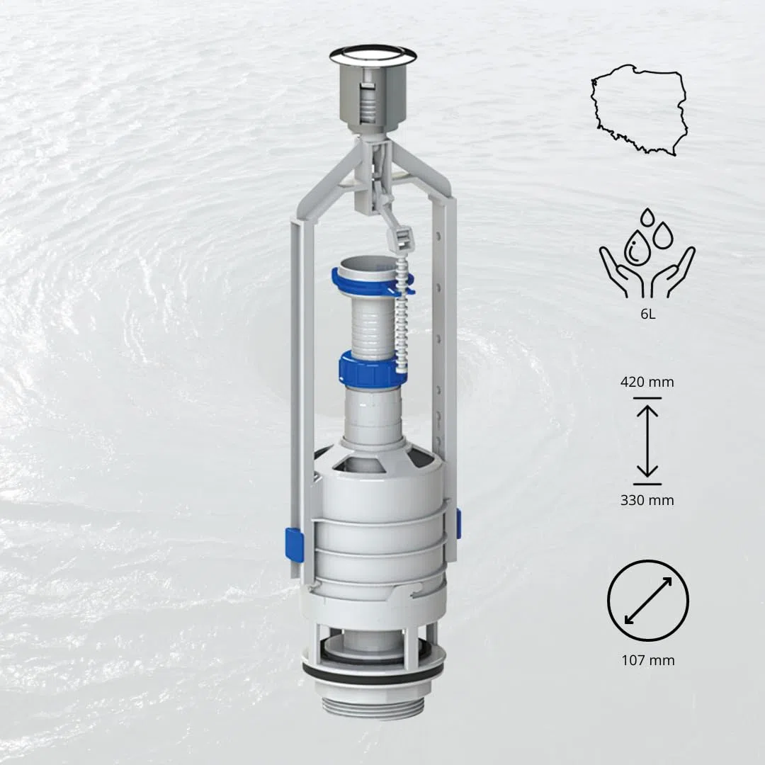 Rimex Valvola Di Scarico Per Cassetta WC 107 mm, Con Funzione Di Arresto, Kit Di Riparazione, Guarnizioni, Viti In Acciaio Inossidabile, Adatta A WC Standard