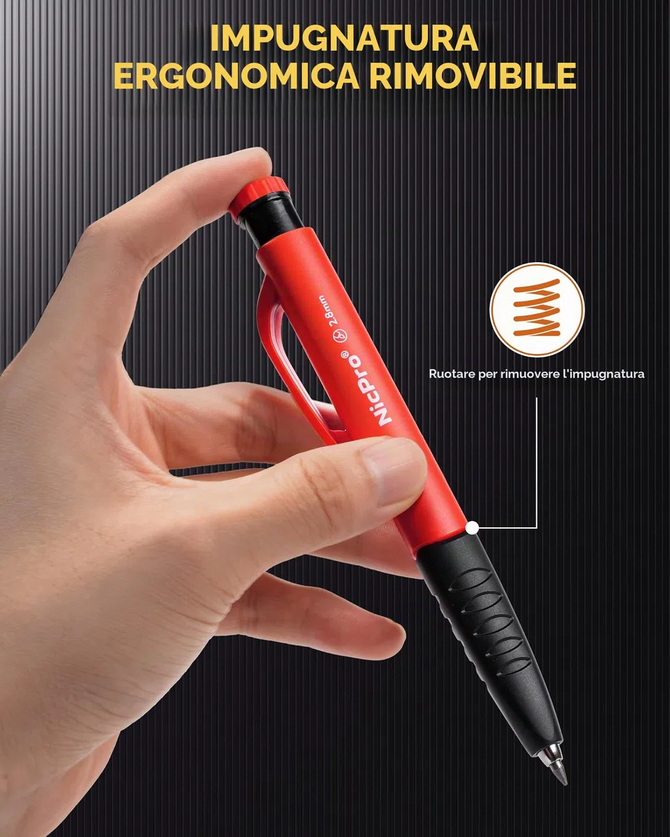 Nicpro 3 Pezzi Matita da Carpentiere con 36 Mina, Matite per Falegname con Impugnature per Le Dita Rimovibili, Carpentiere Matita per Lavorazione Legno, Architetti, Muratori(Nero, Rosso, Giallo)
