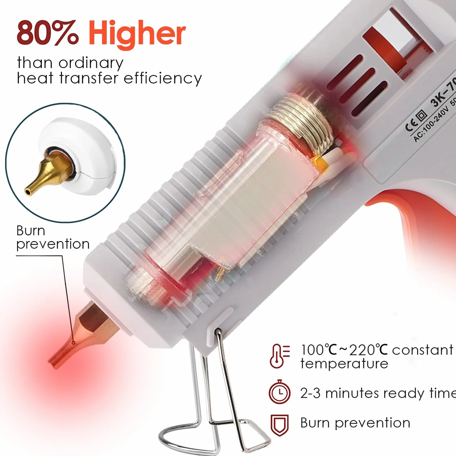 Pistola per colla a caldo, alta temperatura, full size, 110W Riscaldatore professionale a temperatura costante regolabile Pistola per colla a caldo Strumento di riparazione artigianale(Euro plug)