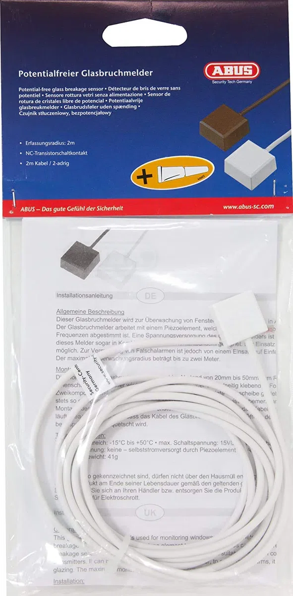 ABUS 569852 GBM7300 W SB - Sensore passivo di rottura vetri, senza alimentazione, colore: Bianco
