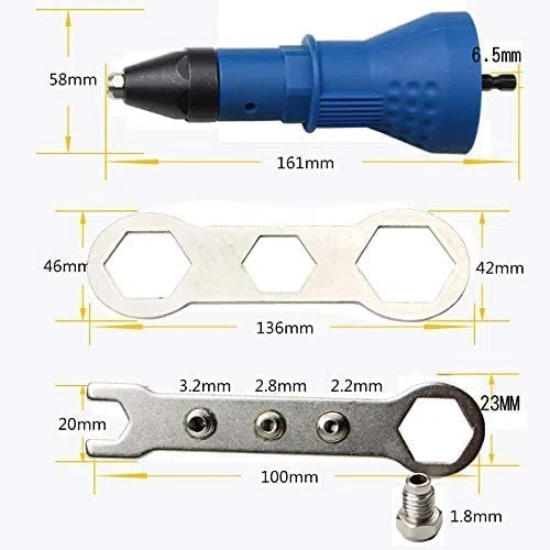 Pistola rivettatrice per trapano elettrico a batteria - Pistola rivettatrice elettrica Riloer, adattatore per trapano avvitatore a batteria ， con 2 chiavi + 4 ugelli
