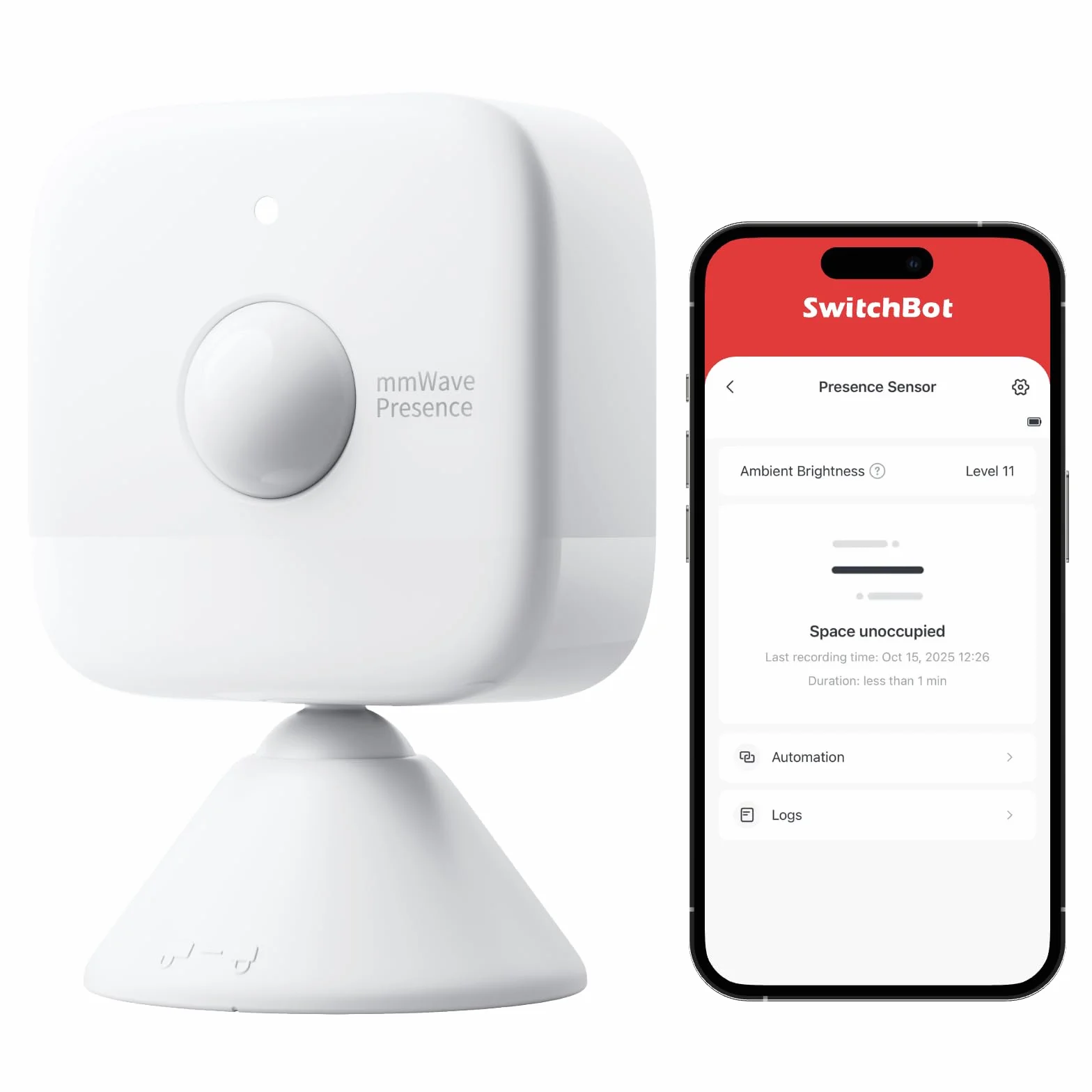 SwitchBot Sensore Movimento mmWave - Sensore di Presenza e di Movimento Smart Home, Controllo Luci e Dispositivi, Allarme di Sicurezza, Rilevamento Dinamico, Alexa Apple Home via SwitchBot Hub, 2 Anni