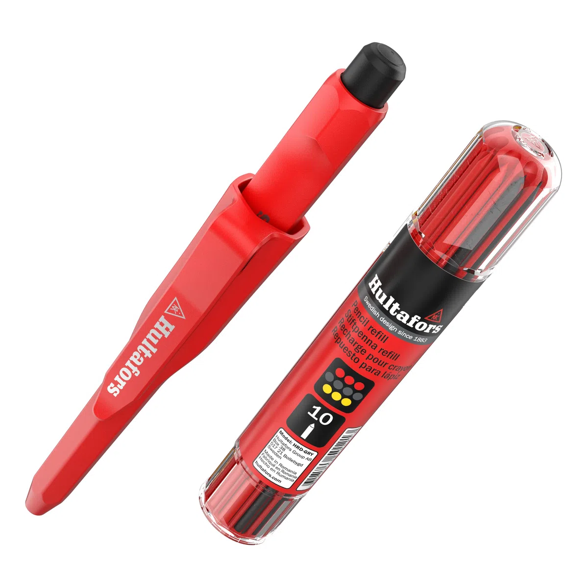 Hultafors Set marcatore di profondità professionale incl. 10 mine di ricambio (rosso, giallo e grafite) e temperino Matita marcatore con fermaglio antiscivolo I Per molti superfici I 650230