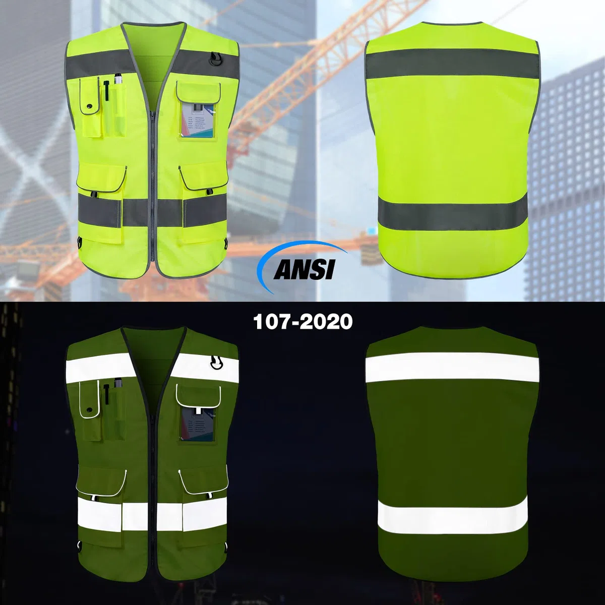 Hi Vis Vests for Men Women 9 Pockets High Visibility Safety Vest.