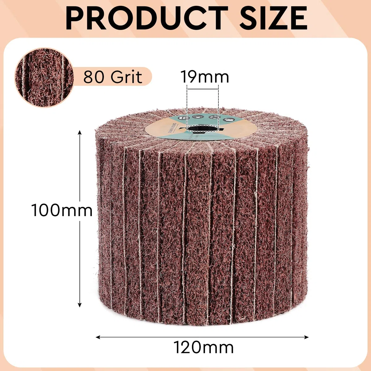 EXLECO Rullo Abrasivo per Levigatrice a Fibra Spazzola 120x100x19 mm, Grana 60 Spazzola Abrasiva Satinata con Carta Abrasiva, per Satinatrice Spazzolatrice, per Legno, Superfici in Metallo
