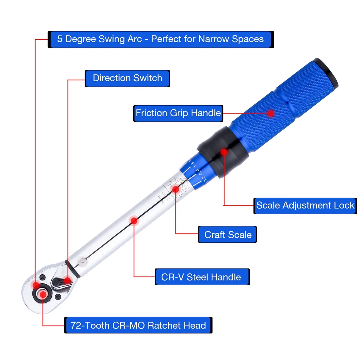 KATSU Chiave Dinamometrica a Scatto 1/4" 50 Pezzi 2-24Nm Set di Chiavi Dinamometriche per Bici 72Denti, Attrezzo Meccanico Acciaio al Cromo Vanadio per Riparazione Biciclette Strada e Montagna
