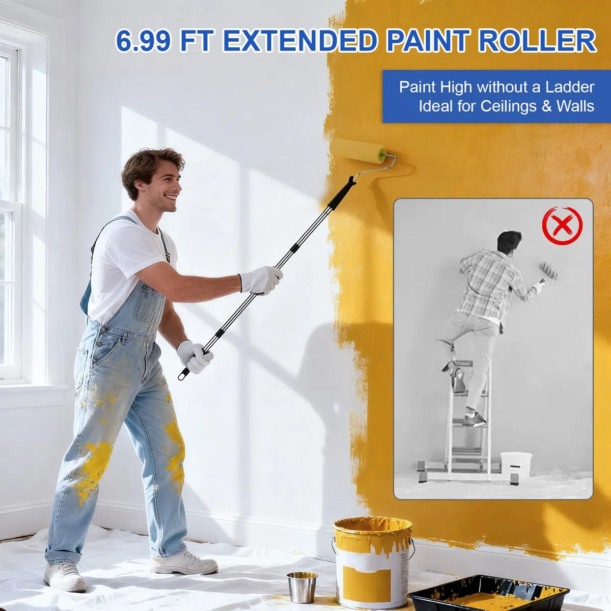 Rullo per Pittura da 23 cm con Asta di Estensione, Roller Paint Portatile con Impugnatura Antiscivolo e Grande Carico Vernice, Rullo in Microfibra Professionale per Pittura, Pareti, Soffitti