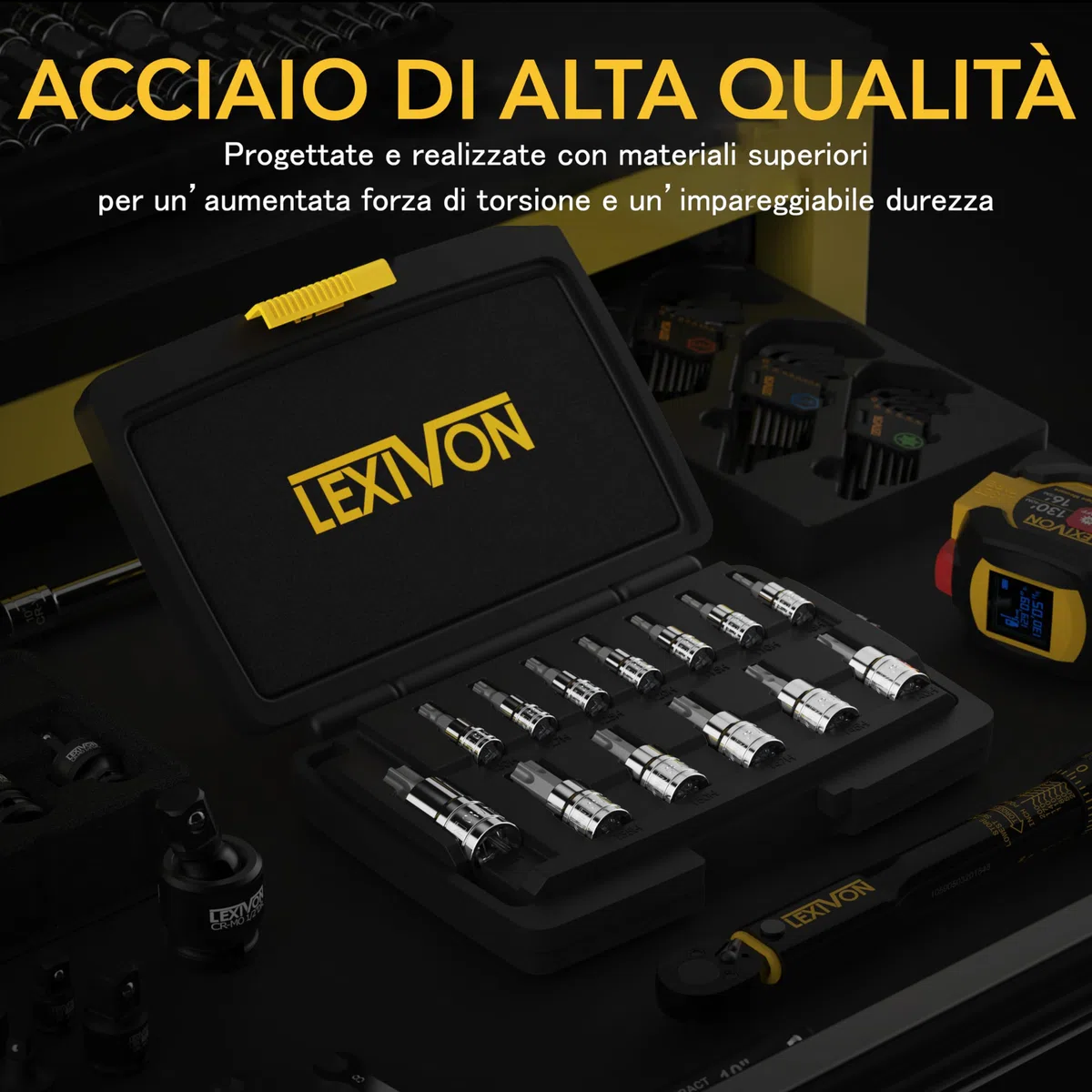 LEXIVON Chiavi Torx per avvitatore a batteria, chiavi a bussola antimanomissione, per Milwaukee, Makita, chiave dinamometrica e chiave a cricchetto, 13 Pezzi EU T8- T60 (LX-146)