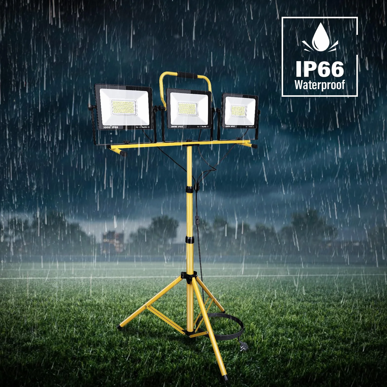 RIGIDON 300W Faretto da Cantiere LED con treppiede, 30000LM 6000K Bianco Proiettore a LED Luce da lavoro Impermeabile IP66 Faro LED Portatile per Interno ed esterno per Garage Giardino Costruzione