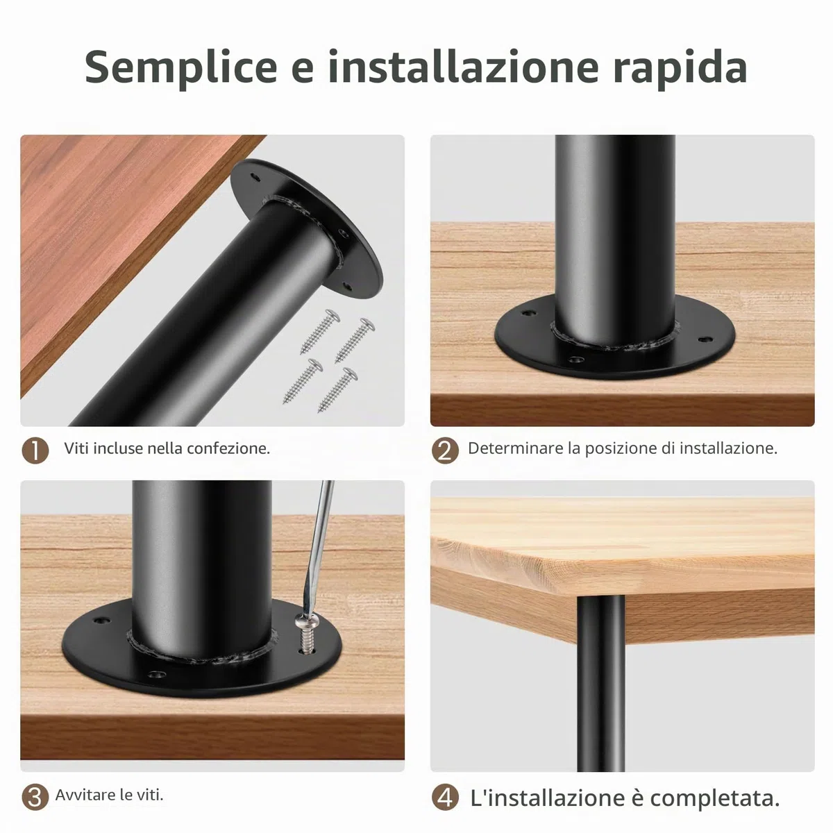 Gambe telescopiche da 710-1100 mm, regolabili in altezza, in metallo, colore nero