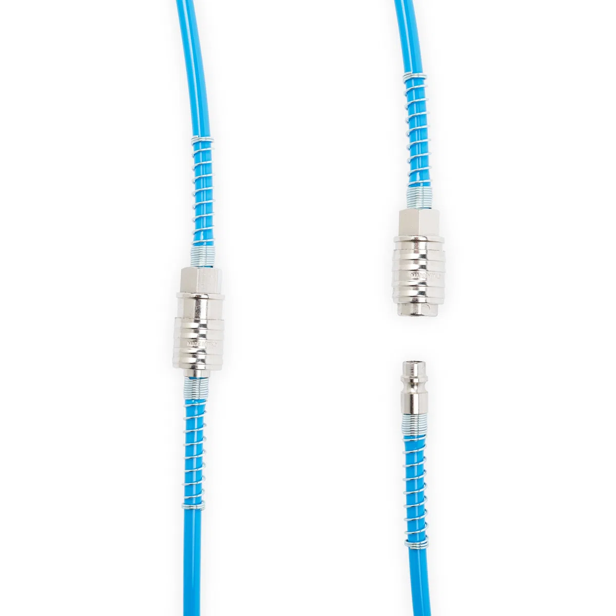 Tubo a spirale per aria compressa in PU poliuretano Ø 6,5 x 10 mm lunghezza 7,5 mt completo di raccordi ad attacco rapido universale. 100% Made in Italy