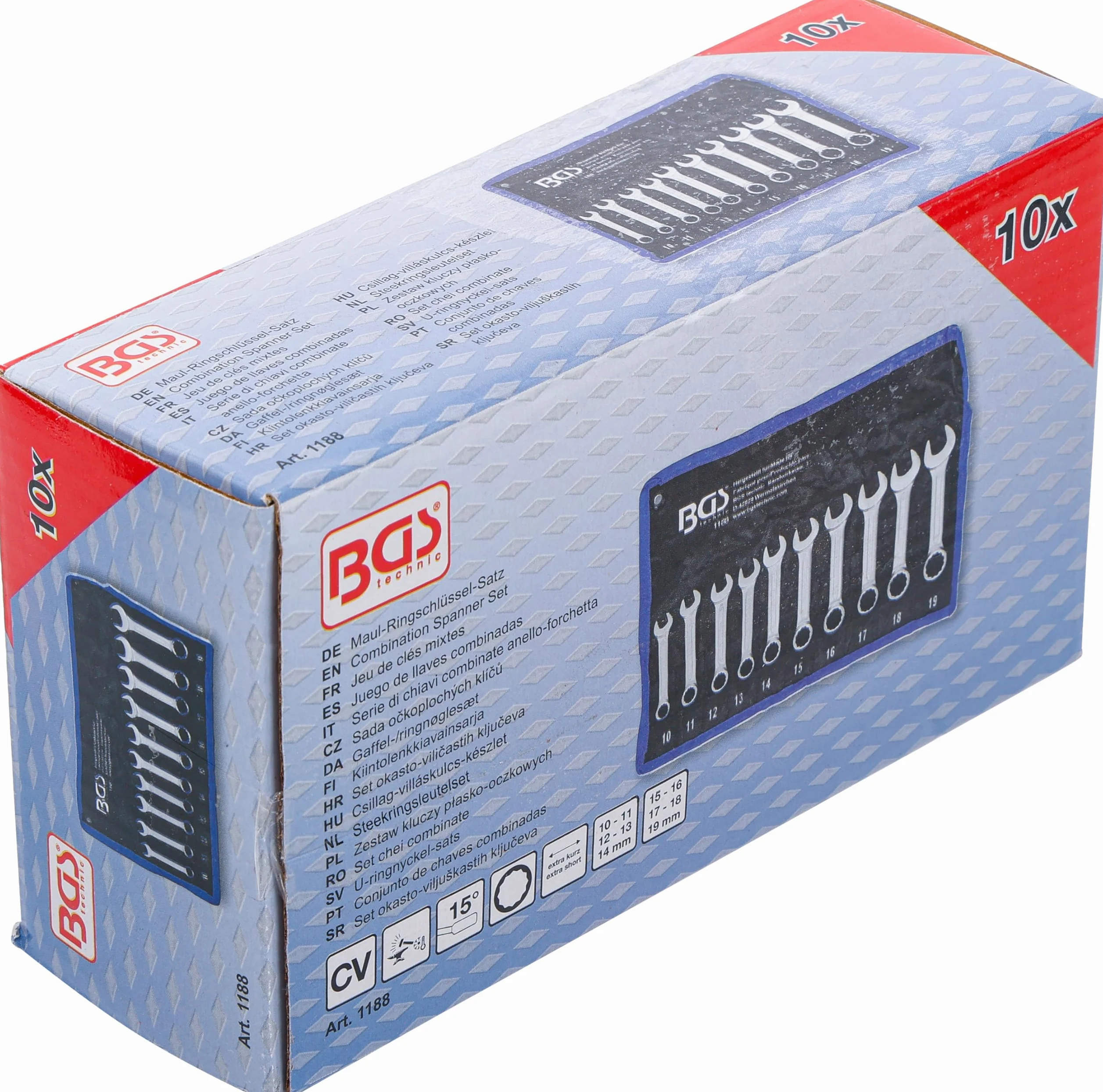 BGS 1188 | Serie di chiavi combinate anello-forchetta | extra corte | 10 - 19 mm | 10 pz.
