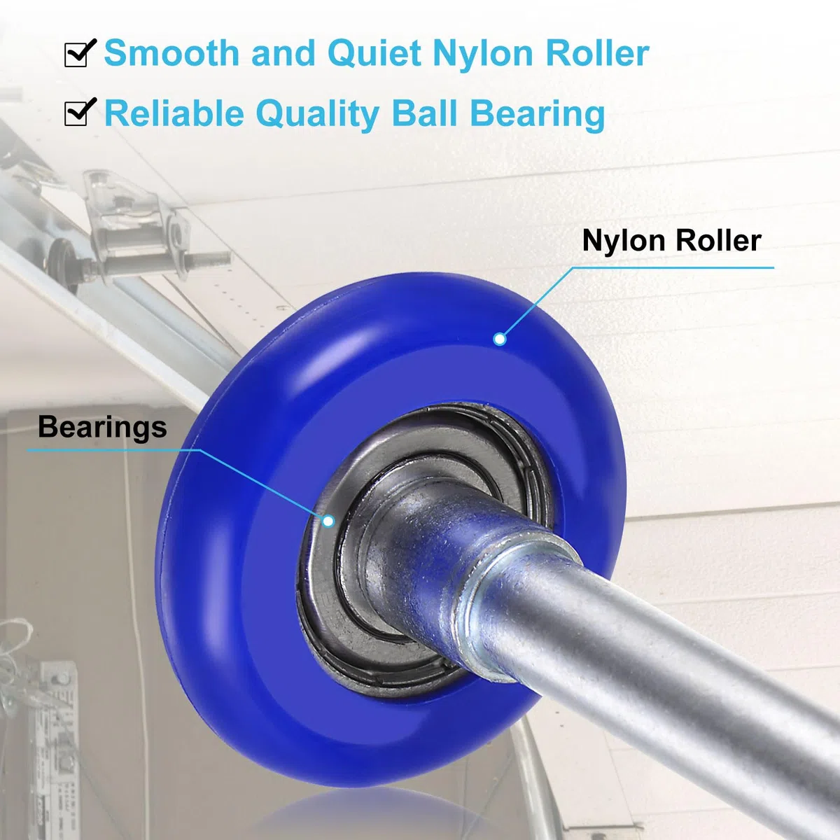 QUARKZMAN 2pz Rulli per Porte Garage in Nylon 1,8" per Binari 2", Asta Lunga 7" per Ruote Silenziose per Porte Garage, Cuscinetto Precisione 6200zz con 8 Sfere, Blu