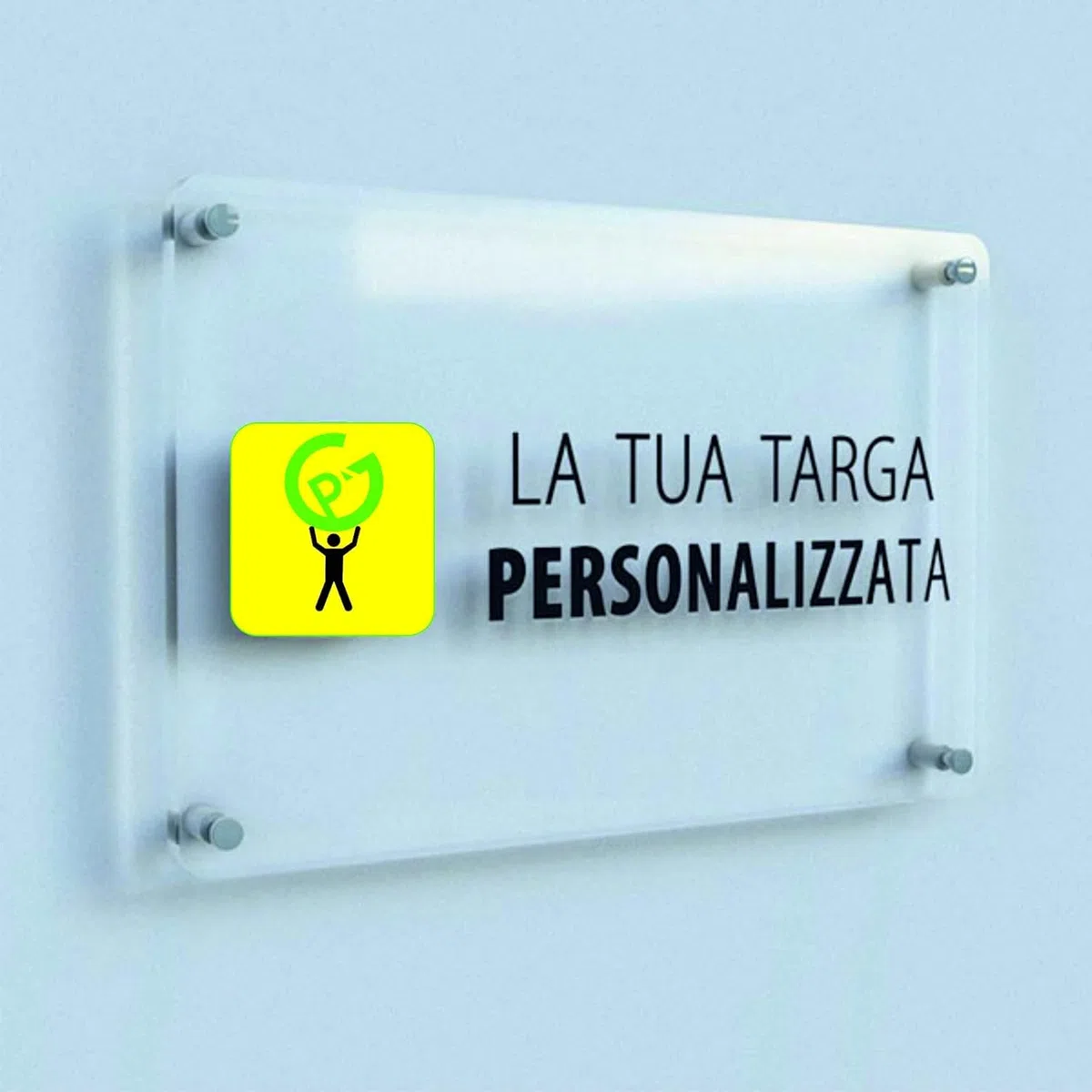 TARGA IN PLEXIGLASS PERSONALIZZATA - Con Distanziali in acciaio inox e Stampa U.V. ALTISSIMA RISOLUZIONE (10X20 CM)