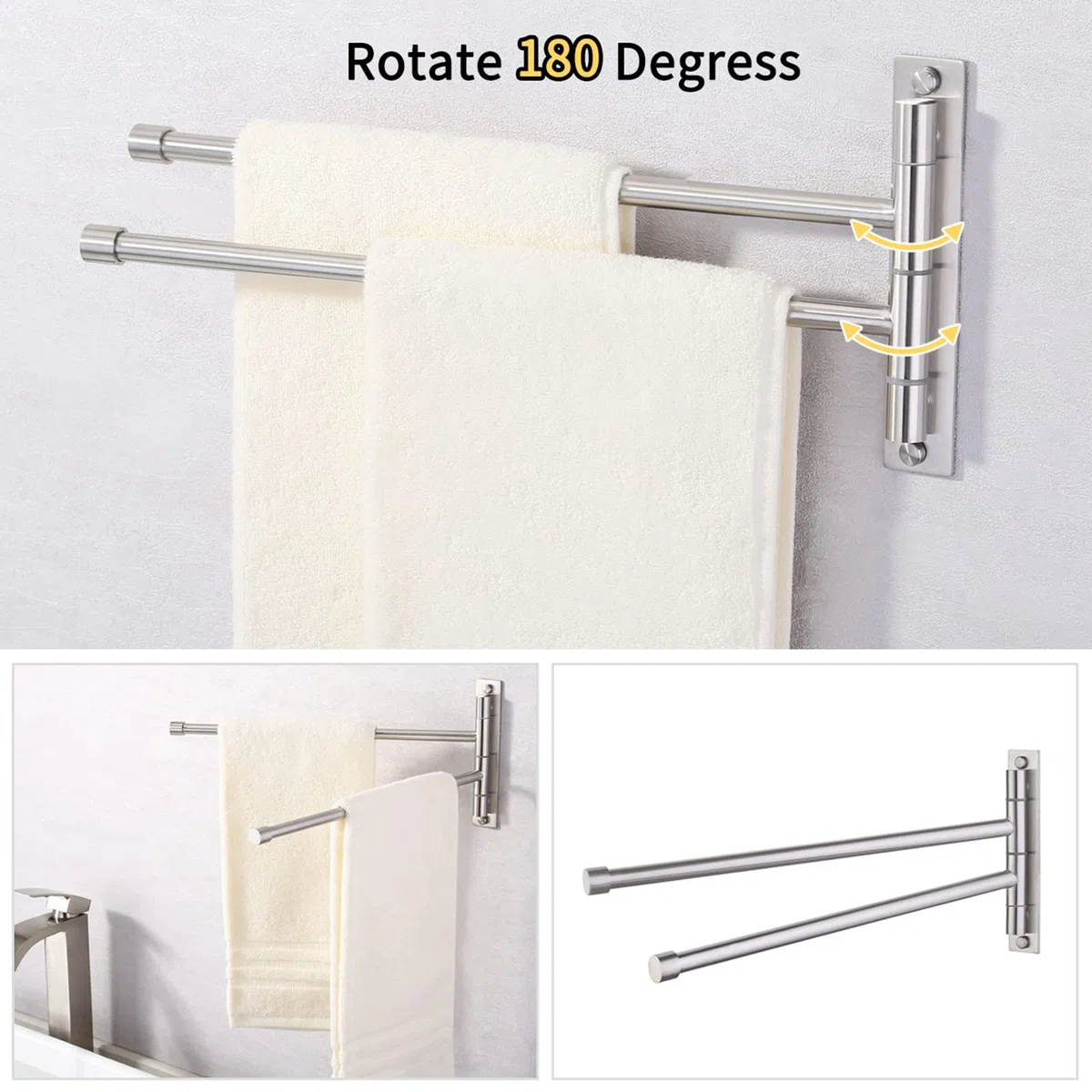 KES Portasciugamani Girevole SUS304 Portasciugamani da Bagno in Acciaio Inox con 2 Barre Girevoli Finitura Spazzolata a Parete, A2102S2-2